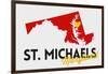 St. Michaels, Maryland - Red and Black - State Outline and Heart-Lantern Press-Framed Art Print