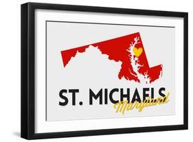 St. Michaels, Maryland - Red and Black - State Outline and Heart-Lantern Press-Framed Art Print