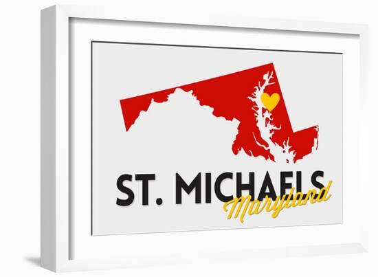 St. Michaels, Maryland - Red and Black - State Outline and Heart-Lantern Press-Framed Art Print