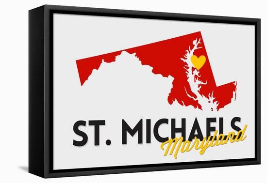 St. Michaels, Maryland - Red and Black - State Outline and Heart-Lantern Press-Framed Stretched Canvas