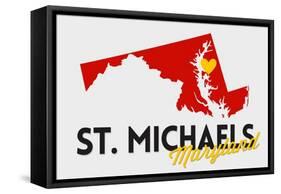 St. Michaels, Maryland - Red and Black - State Outline and Heart-Lantern Press-Framed Stretched Canvas