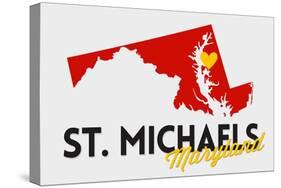 St. Michaels, Maryland - Red and Black - State Outline and Heart-Lantern Press-Stretched Canvas