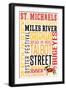 St. Michaels, Maryland - Typography with Crab Icon-Lantern Press-Framed Art Print