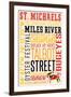 St. Michaels, Maryland - Typography with Crab Icon-Lantern Press-Framed Art Print