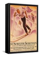 St. Moritz Ski Run, 1928-null-Framed Stretched Canvas