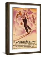 St. Moritz Ski Run, 1928-null-Framed Art Print