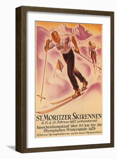 St. Moritz Ski Run, 1928-null-Framed Art Print