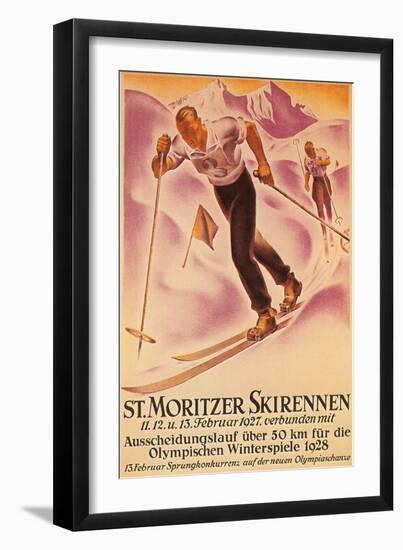 St. Moritz Ski Run, 1928-null-Framed Art Print