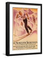 St. Moritz Ski Run, 1928-null-Framed Art Print
