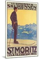 St. Moritz Ski Run, Art Deco-null-Mounted Art Print