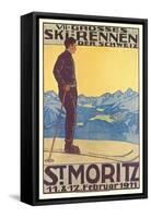 St. Moritz Ski Run, Art Deco-null-Framed Stretched Canvas