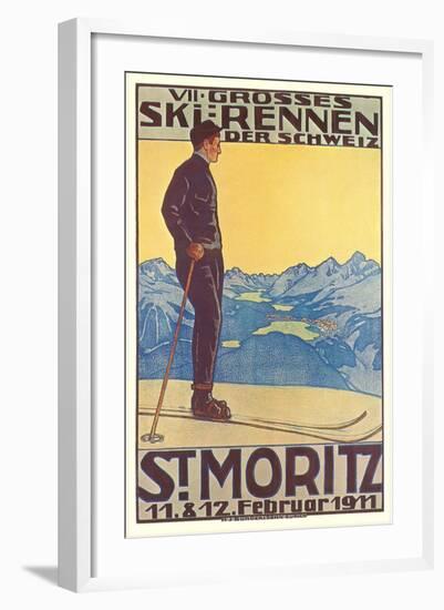 St. Moritz Ski Run, Art Deco-null-Framed Art Print