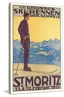 St. Moritz Ski Run, Art Deco-null-Stretched Canvas