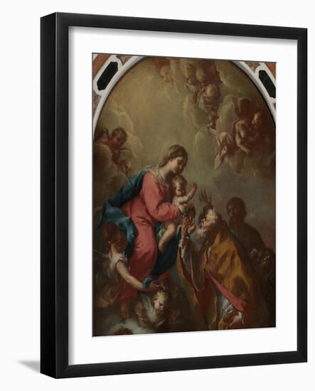 St. Nicholas and St. Valentine at the Foot of the Virgin-Antonio De Pieri-Framed Giclee Print