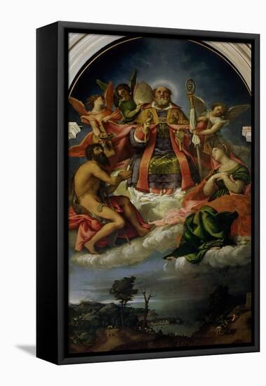 St. Nicholas in Glory with Saints-Lorenzo Lotto-Framed Stretched Canvas