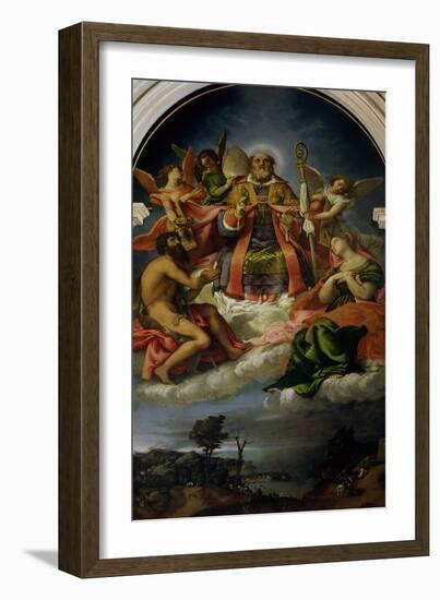 St. Nicholas in Glory with Saints-Lorenzo Lotto-Framed Giclee Print