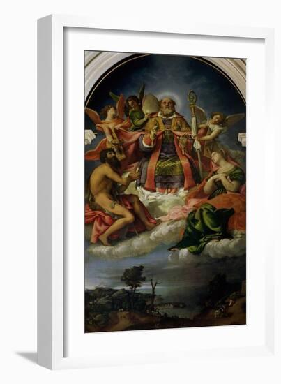 St. Nicholas in Glory with Saints-Lorenzo Lotto-Framed Giclee Print