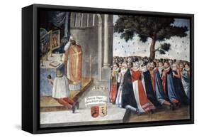 St. Nicholas of Flue Life Cycle with Crowd at Mass Said by Saint, 1623-Sebastian Gisig-Framed Stretched Canvas