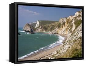 St. Oswald's Bay Beach and Cliffs, Dorset, England, United Kingdom, Europe-Rainford Roy-Framed Stretched Canvas