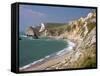 St. Oswald's Bay Beach and Cliffs, Dorset, England, United Kingdom, Europe-Rainford Roy-Framed Stretched Canvas