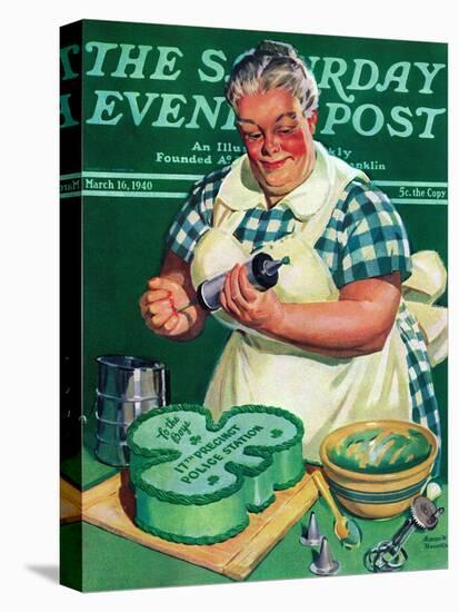 "St. Paddy Cake for Policemen," Saturday Evening Post Cover, March 16, 1940-Albert W. Hampson-Stretched Canvas