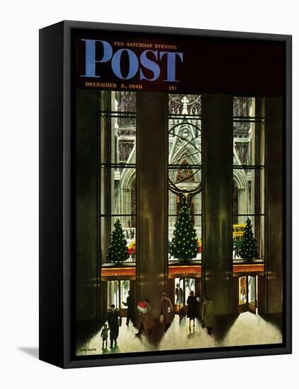 "St. Patrick's Cathedral at Christmas," Saturday Evening Post Cover, December 3, 1949-John Falter-Framed Stretched Canvas