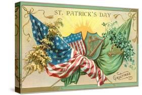 St. Patrick's Day, American and Irish Flags-null-Stretched Canvas