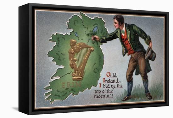 St. Patrick's Day Greeting - Irishman Offering Shamrocks to Ireland-Lantern Press-Framed Stretched Canvas