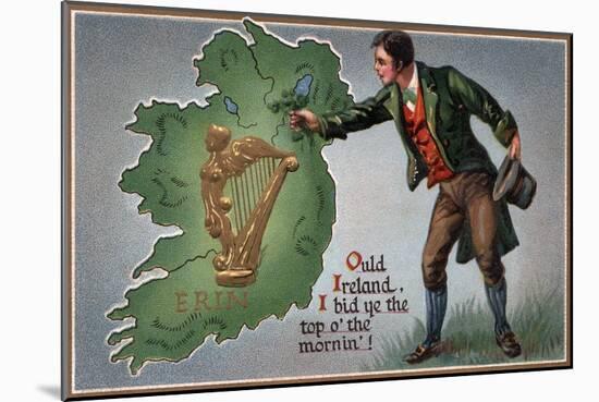 St. Patrick's Day Greeting - Irishman Offering Shamrocks to Ireland-Lantern Press-Mounted Art Print