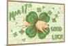St. Patrick's Day, Pig and Shamrock-null-Mounted Art Print