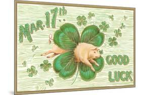 St. Patrick's Day, Pig and Shamrock-null-Mounted Art Print