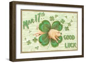 St. Patrick's Day, Pig and Shamrock-null-Framed Art Print