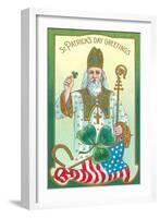 St. Patrick with Shamrock and Crozier-null-Framed Art Print