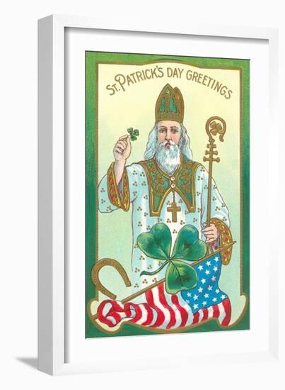 St. Patrick with Shamrock and Crozier-null-Framed Art Print