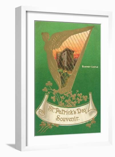 St. Patricks Day, Harp and Blarney Castle-null-Framed Art Print