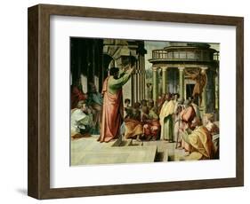 St. Paul Preaching at Athens (Sketch for the Sistine Chapel) (Pre-Restoration)-Raphael-Framed Premium Giclee Print