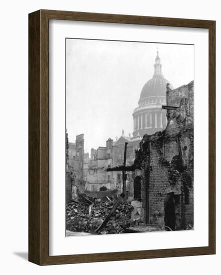 St. Paul's Cathedral and Bombed Buildings-G. Wren Howard-Framed Photographic Print