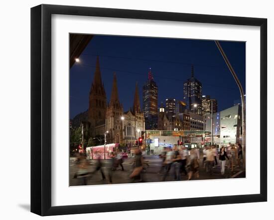 St. Paul's Cathedral and Federation Square at Night, Melbourne, Victoria, Australia, Pacific-Nick Servian-Framed Photographic Print