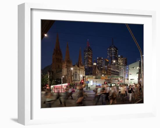 St. Paul's Cathedral and Federation Square at Night, Melbourne, Victoria, Australia, Pacific-Nick Servian-Framed Photographic Print