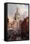 St. Paul's Cathedral and Ludgate Hill, London, England-John O'connor-Framed Stretched Canvas