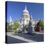 St. Paul's Cathedral, and Red Double Decker Bus, London, England, United Kingdom, Europe-Markus Lange-Stretched Canvas