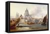 St. Paul's Cathedral and the City of London, England-George Chambers-Framed Stretched Canvas