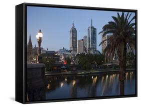 St. Paul's Cathedral, City Centre and Yarra River at Dusk, Melbourne, Victoria, Australia, Pacific-Nick Servian-Framed Stretched Canvas