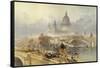 St. Paul's Cathedral from Blackfriars Bridge-David Roberts-Framed Stretched Canvas