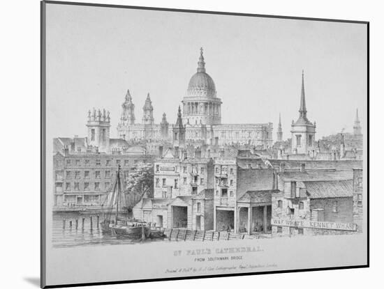 St Paul's Cathedral from Southwark Bridge, City of London, 1835-null-Mounted Giclee Print