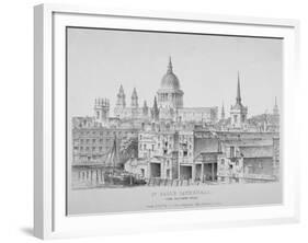 St Paul's Cathedral from Southwark Bridge, City of London, 1835-null-Framed Giclee Print