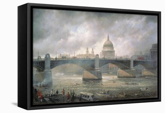 St. Paul's Cathedral from the Southwark Bank, Doggett Coat and Badge Race in Progress-Richard Willis-Framed Stretched Canvas