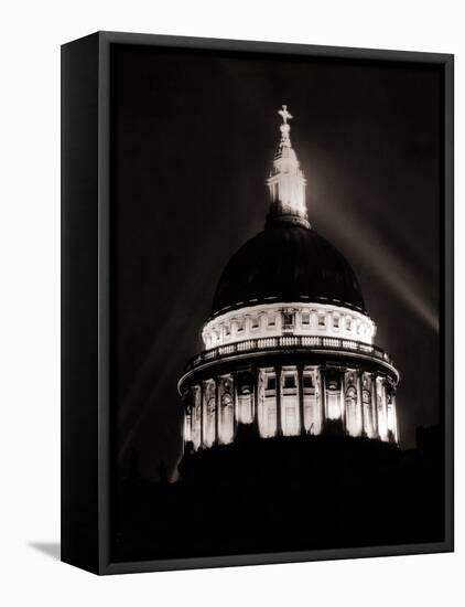 St. Paul's Cathedral in London Lit up at Night for Victory Day Celebrations, June 1946-null-Framed Stretched Canvas