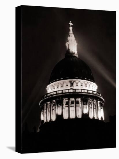 St. Paul's Cathedral in London Lit up at Night for Victory Day Celebrations, June 1946-null-Stretched Canvas