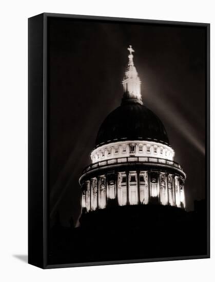 St. Paul's Cathedral in London Lit up at Night for Victory Day Celebrations, June 1946-null-Framed Stretched Canvas